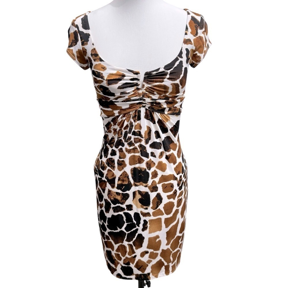 Cache Dress 2 Animal Print Rushed‎ Padded V-Bust Cap Sleeve Stretch Lined